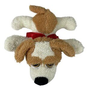 Vintage Calplush Puppy Dog Plush 11" Beige Cream Sad Eyes Red Bow Stuffed Toy Ag